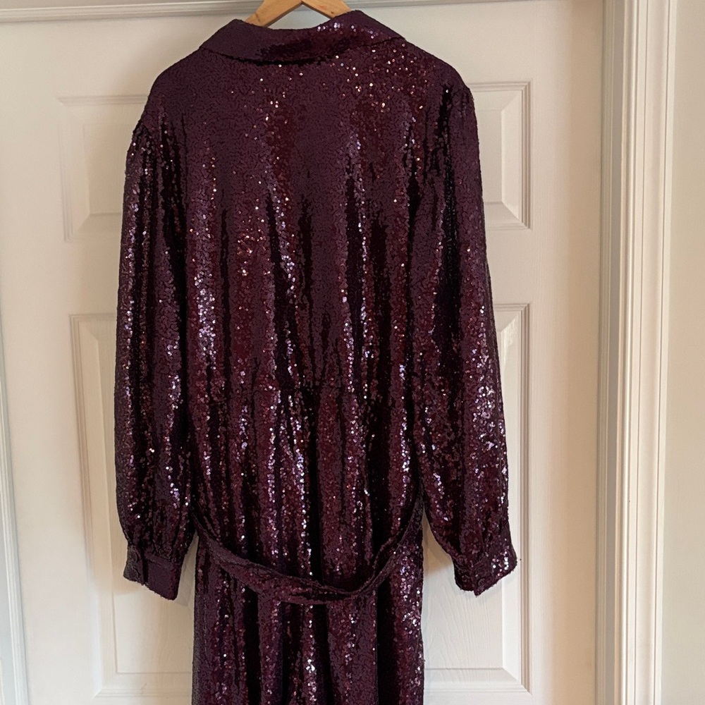 Eloquii Sparkling Long Sleeve Sequined Jumpsuit in Deep Burgundy - Picture 9 of 10